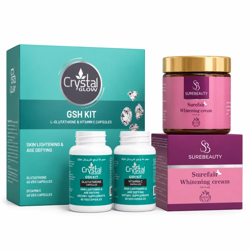 GSH Kit Crystal Glow GSH Kit & Surefair Body Whitening Cream - Complexion Plus Combo - Image 1